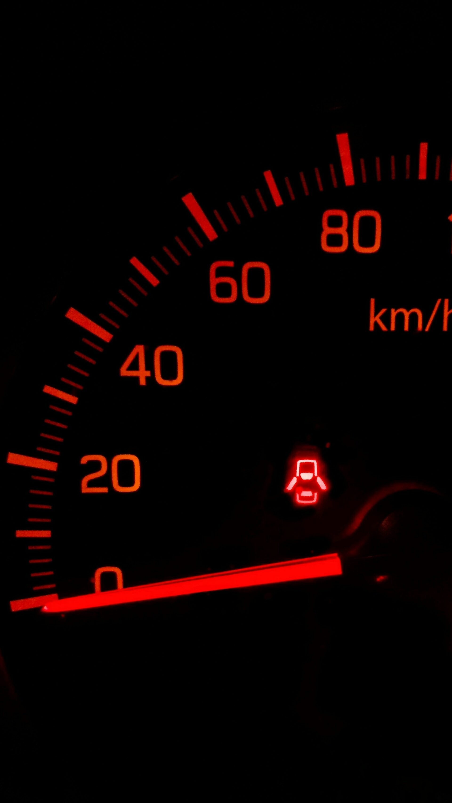 Black background with red numbers forming a circle showing speed of vehicle